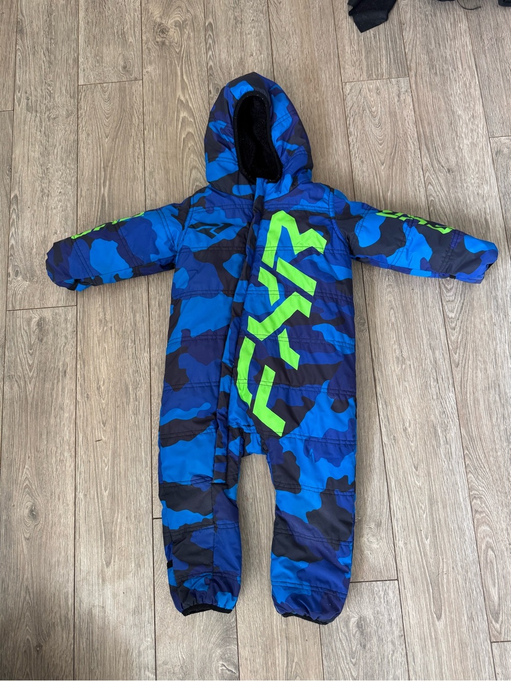 Infant FXR Kids Blue Camo Hooded One-Piece Snowsuit